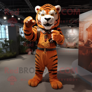 Rust Tiger mascot costume character dressed with a Trousers and Rings