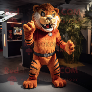 Rust Tiger mascot costume character dressed with a Trousers and Rings