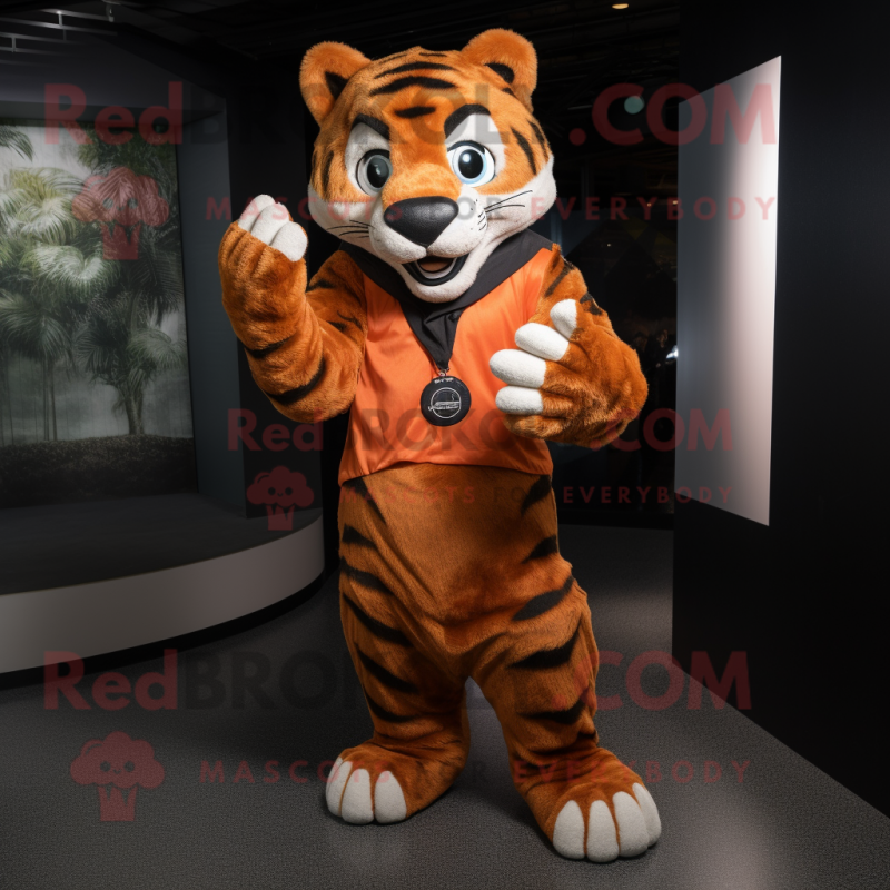 Rust Tiger mascot costume character dressed with a Trousers and Rings