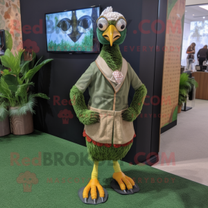 Green Guinea Fowl mascot costume character dressed with a Corduroy Pants and Anklets