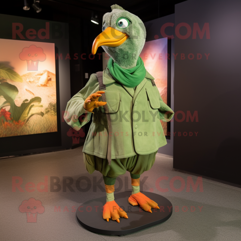 Green Guinea Fowl mascot costume character dressed with a Corduroy Pants and Anklets Green Guinea Fowl mascot costume character dressed with a Corduroy Pants and Anklets