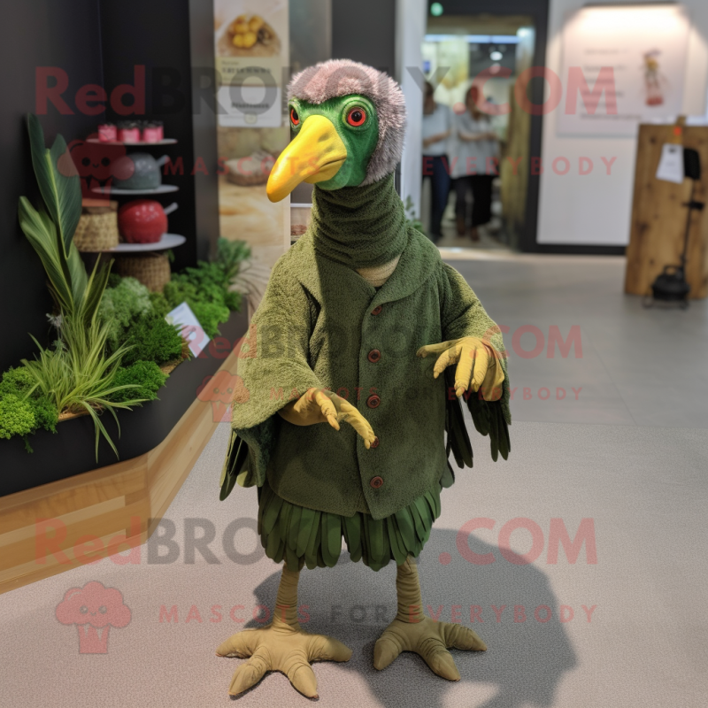 Green Guinea Fowl mascot costume character dressed with a Corduroy Pants and Anklets Green Guinea Fowl mascot costume character dressed with a Corduroy Pants and Anklets