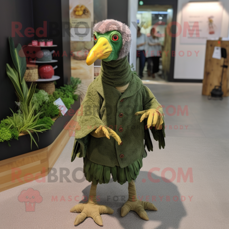 Green Guinea Fowl mascot costume character dressed with a Corduroy Pants and Anklets