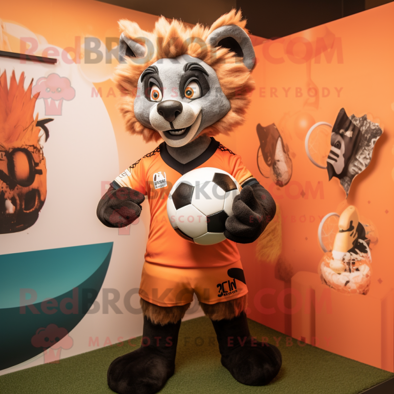 Peach Hyena mascot costume character dressed with a Rugby Shirt and Earrings Peach Hyena mascot costume character dressed with a Rugby Shirt and Earrings