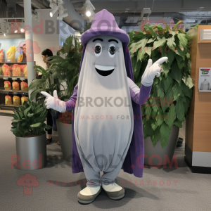 Silver Eggplant mascot costume character dressed with a Sweater and Caps