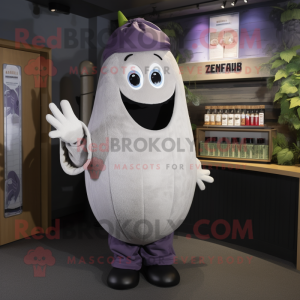 Silver Eggplant mascot costume character dressed with a Sweater and Caps