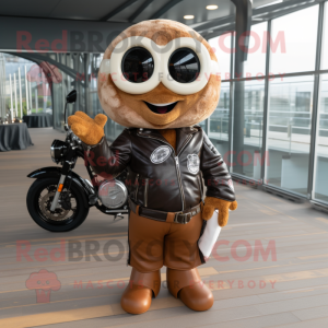 Brown Oyster mascot costume character dressed with a Biker Jacket and Handbags