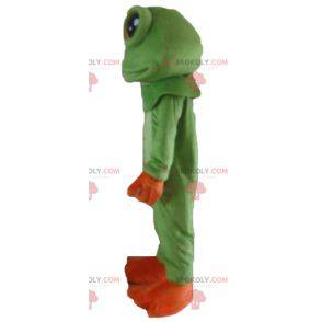 Bardzo realistyczna zielona i pomarańczowa maskotka żaby -