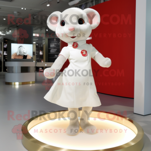 White Dormouse mascot costume character dressed with a Mini Skirt and Shoe clips