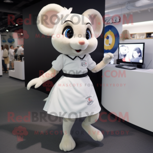 White Dormouse mascot costume character dressed with a Mini Skirt and Shoe clips