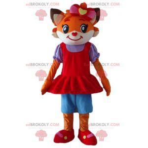 Mascotte de chat orange et blanc de renard habillé en robe -