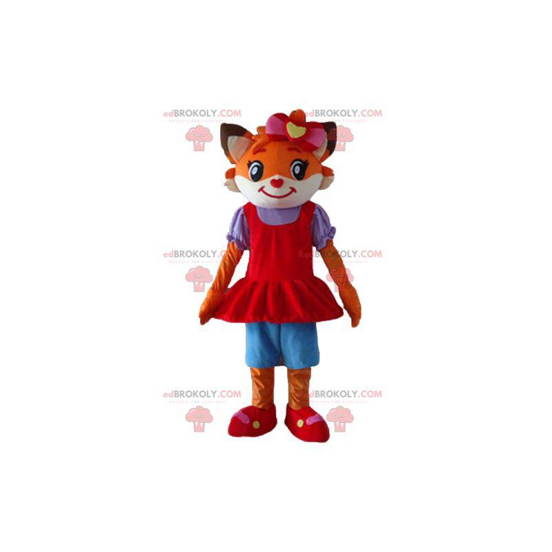 Oranžová a bílá liška kočka maskot oblečený v šatech - Oranžová a bílá liška kočka maskot oblečený v šatech -