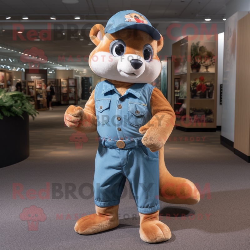 Peach Weasel mascot costume character dressed with a Denim Shorts and Hats