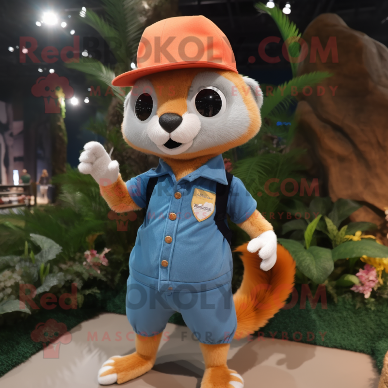 Peach Weasel mascot costume character dressed with a Denim Shorts and Hats