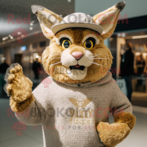 Gold Lynx mascot costume character dressed with a Sweater and Hats