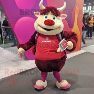 Magenta Beef Wellington mascot costume character dressed with a Leggings and Coin purses