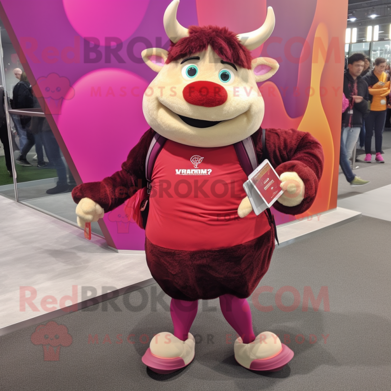 Magenta Beef Wellington mascot costume character dressed with a Leggings and Coin purses