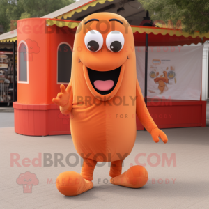 Rust Hot Dog mascot costume character dressed with a Joggers and Foot pads