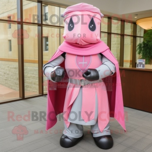 Pink Medieval Knight mascot costume character dressed with a Wrap Dress and Scarf clips