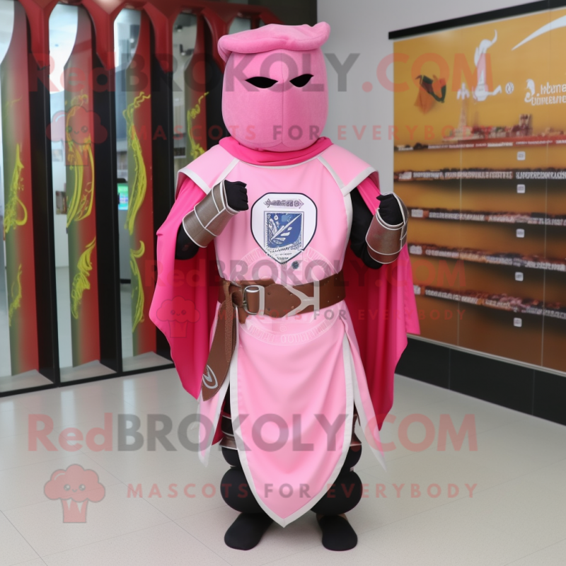 Pink Medieval Knight mascot costume character dressed with a Wrap Dress and Scarf clips