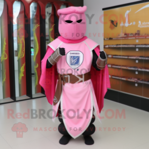 Pink Medieval Knight mascot costume character dressed with a Wrap Dress and Scarf clips