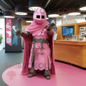 Pink Medieval Knight mascot costume character dressed with a Wrap Dress and Scarf clips