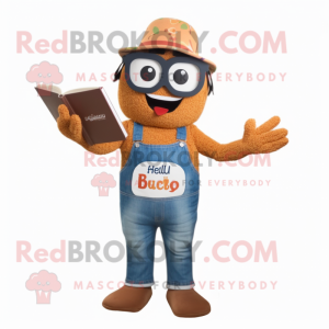 Rust Paella mascot costume character dressed with a Mom Jeans and Reading glasses