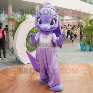 Lavender Dolphin mascot costume character dressed with a Circle Skirt and Anklets