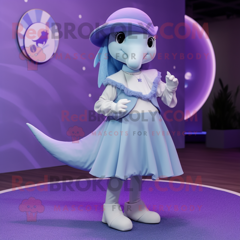 Lavender Dolphin mascot costume character dressed with a Circle Skirt and Anklets