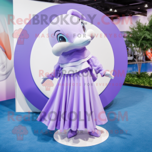 Lavender Dolphin mascot costume character dressed with a Circle Skirt and Anklets