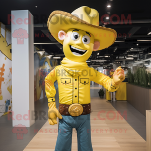 Yellow Cowboy mascot costume character dressed with a Bodysuit and Headbands