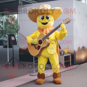 Yellow Cowboy mascot costume character dressed with a Bodysuit and Headbands