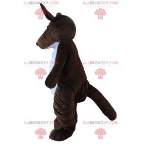 Mascote canguru marrom e branco com seu bebê - Redbrokoly.com