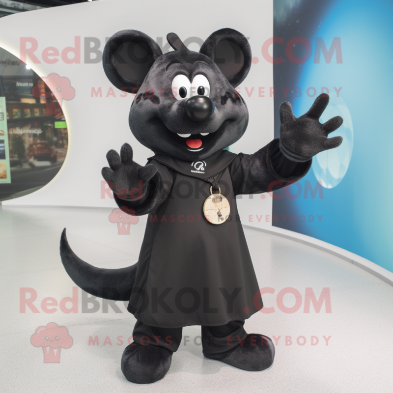 Black Ray mascot costume character dressed with a Dungarees and Rings