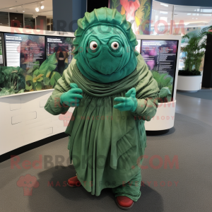 Green Trilobite mascot costume character dressed with a Blouse and Shawls