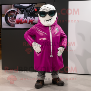 Magenta Ghost mascot costume character dressed with a Moto Jacket and Eyeglasses