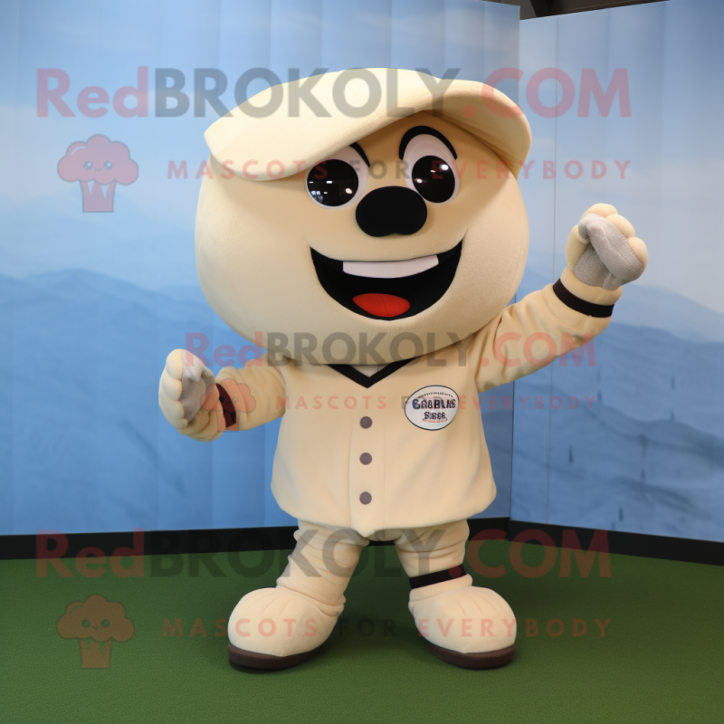 Cream Phone mascot costume character dressed with a Baseball Tee and Foot pads Cream Phone mascot costume character dressed with a Baseball Tee and Foot pads