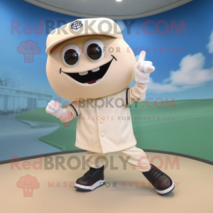 Cream Phone mascot costume character dressed with a Baseball Tee and Foot pads