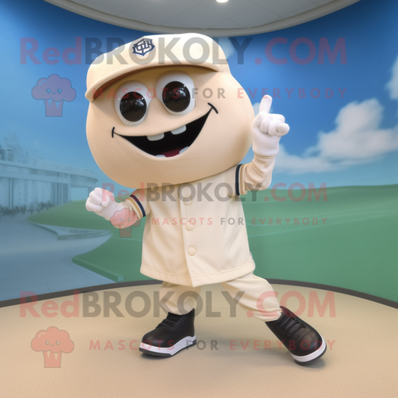 Cream Phone mascot costume character dressed with a Baseball Tee and Foot pads Cream Phone mascot costume character dressed with a Baseball Tee and Foot pads