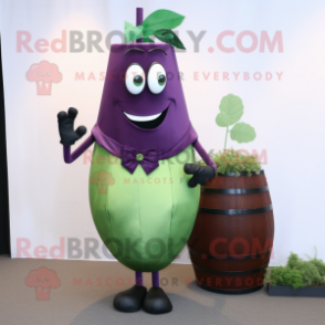 Olive Eggplant mascot costume character dressed with a Cocktail Dress and Cufflinks