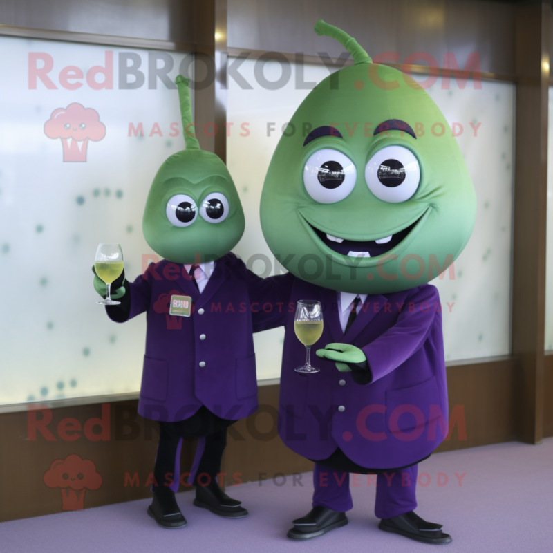 Olive Eggplant mascot costume character dressed with a Cocktail Dress and Cufflinks