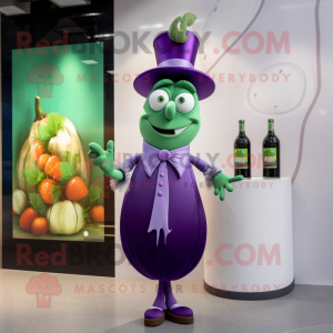 Olive Eggplant mascot costume character dressed with a Cocktail Dress and Cufflinks