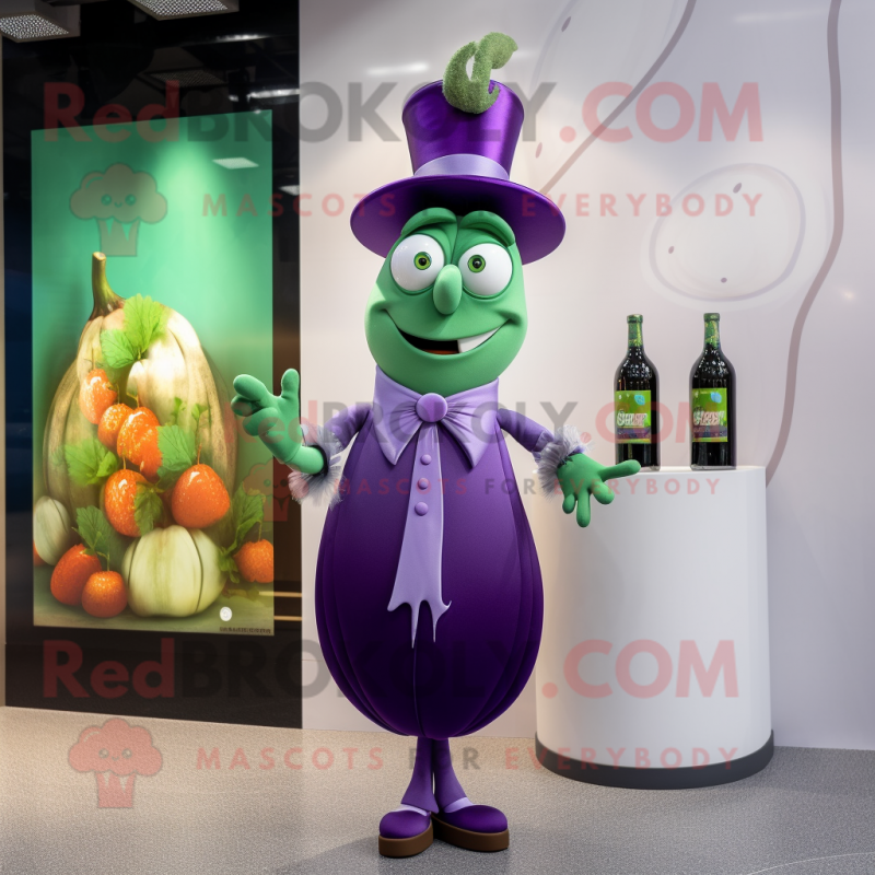 Olive Eggplant mascot costume character dressed with a Cocktail Dress and Cufflinks Olive Eggplant mascot costume character dressed with a Cocktail Dress and Cufflinks