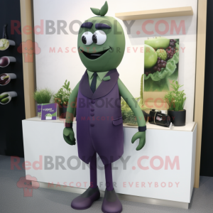 Olive Eggplant mascot costume character dressed with a Cocktail Dress and Cufflinks