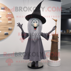 Gray Witch'S Hat mascot costume character dressed with a Sheath Dress and Hairpins