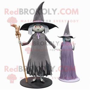 Gray Witch'S Hat mascot costume character dressed with a Sheath Dress and Hairpins