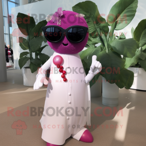 Pink Grape mascot costume character dressed with a Wedding Dress and Sunglasses