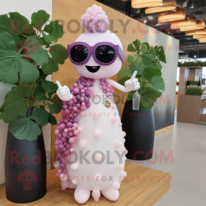 Pink Grape mascot costume character dressed with a Wedding Dress and Sunglasses