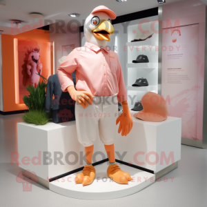 Peach Chicken mascot costume character dressed with a Chinos and Shoe clips