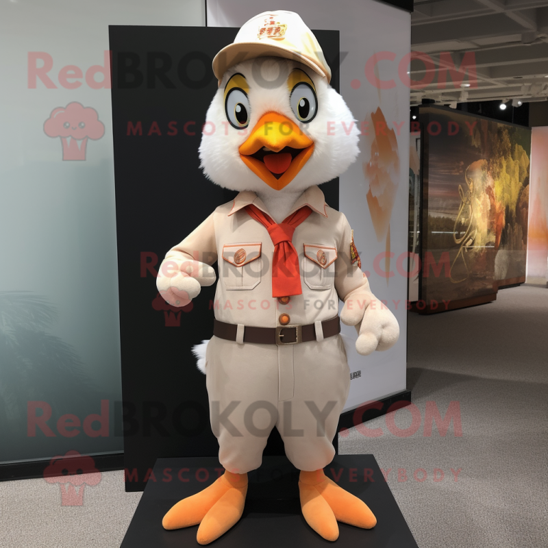 Peach Chicken mascot costume character dressed with a Chinos and Shoe clips Peach Chicken mascot costume character dressed with a Chinos and Shoe clips